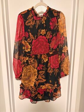 Floral Mini Dress in Black, Pink & Gold